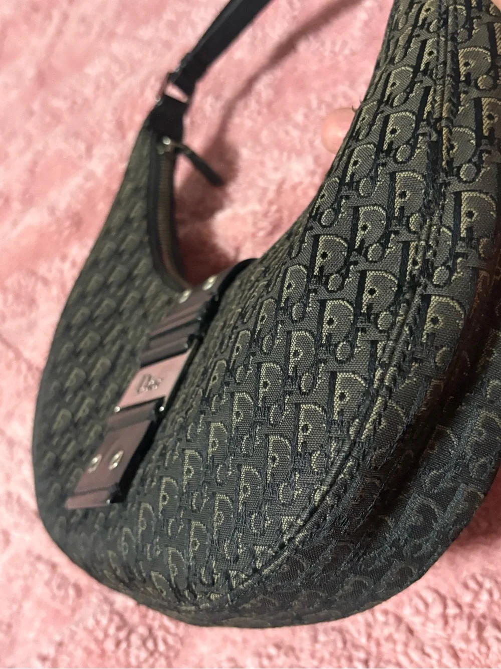 Dior Black Trotter Monogram Croissant Shoulder Bag